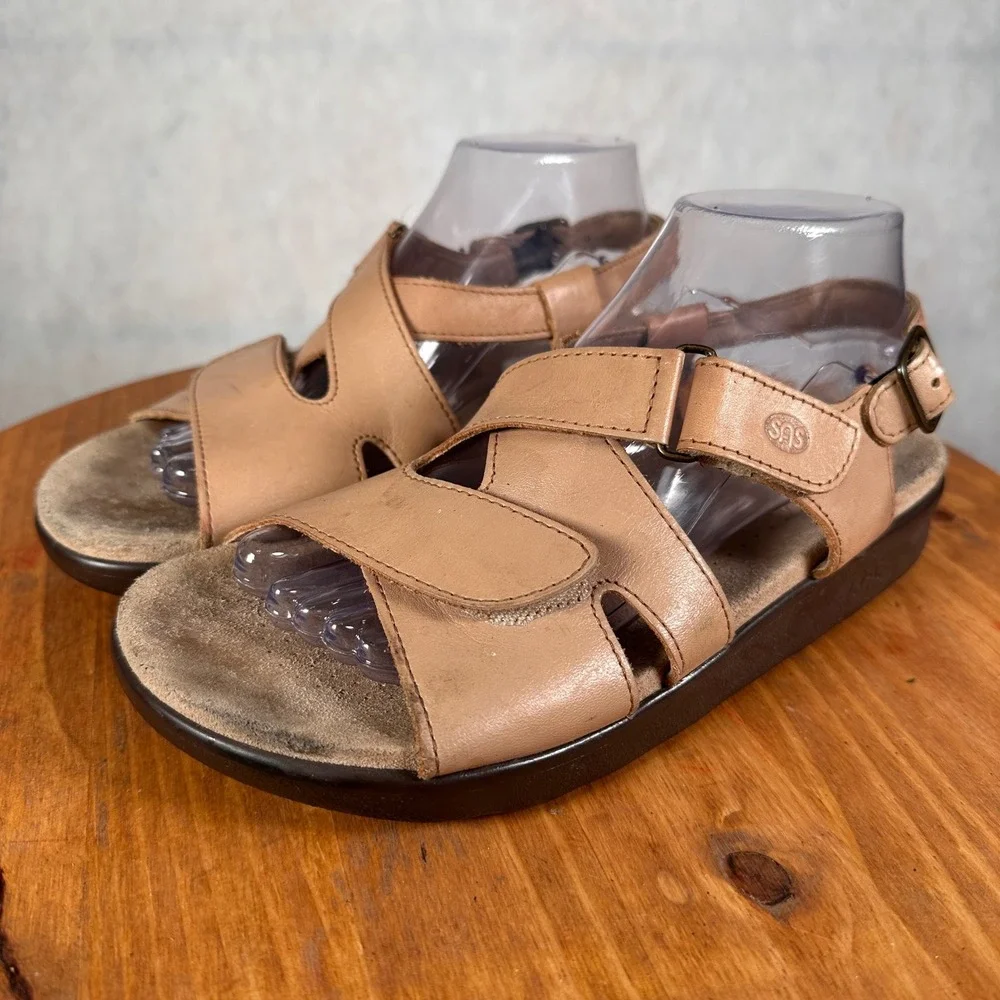 SAS Tripad Comfort Sandals Womens 8.5W Tan Good Adjustable Leather Walking Shoes